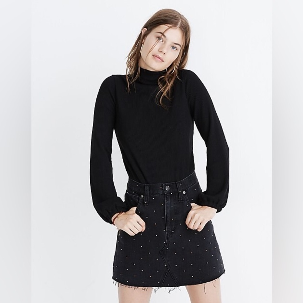 Madewell Rigid Denim A-Line Mini Skirt with Silver Metallic Dots